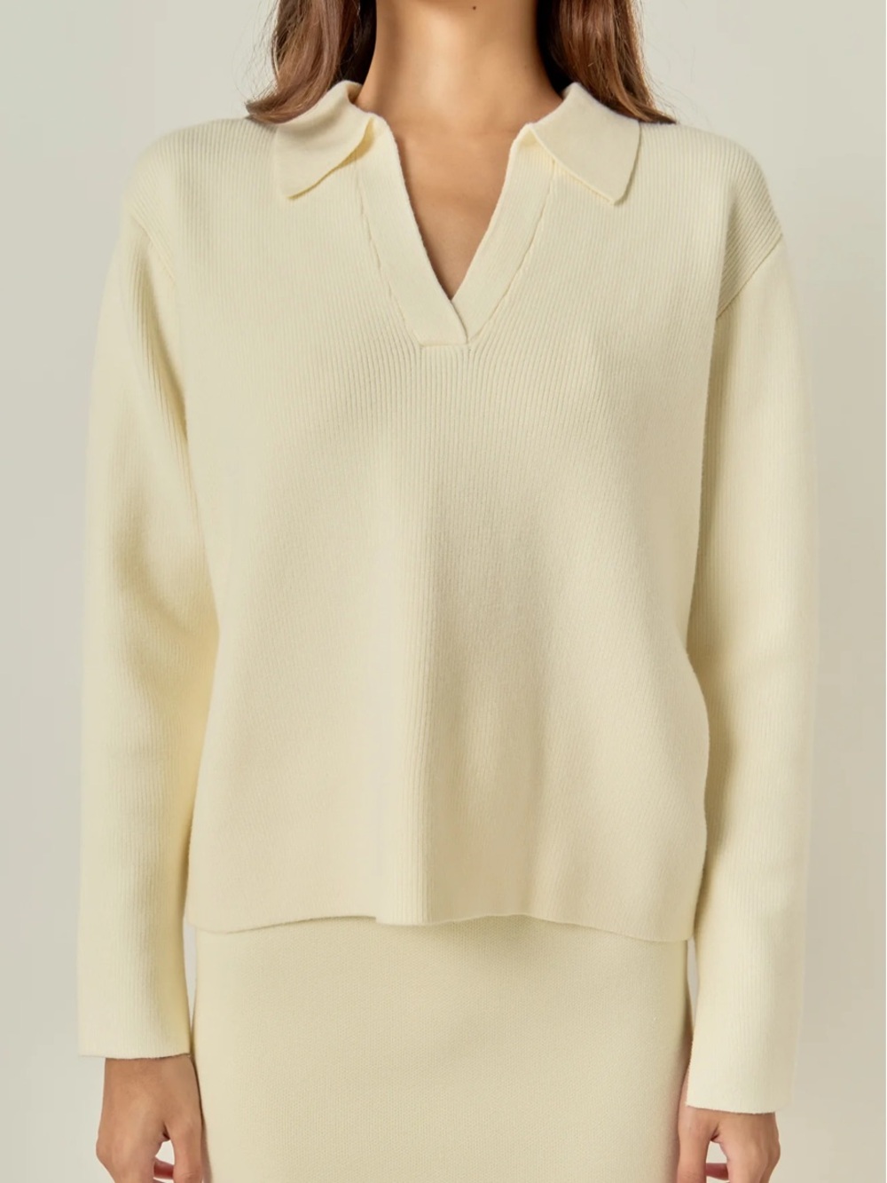New! English Factory V-Neck Oversized Collar Sweater in Cream size M